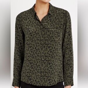 NWT Rails 100% Silk Olive Green Leopard Print Blouse